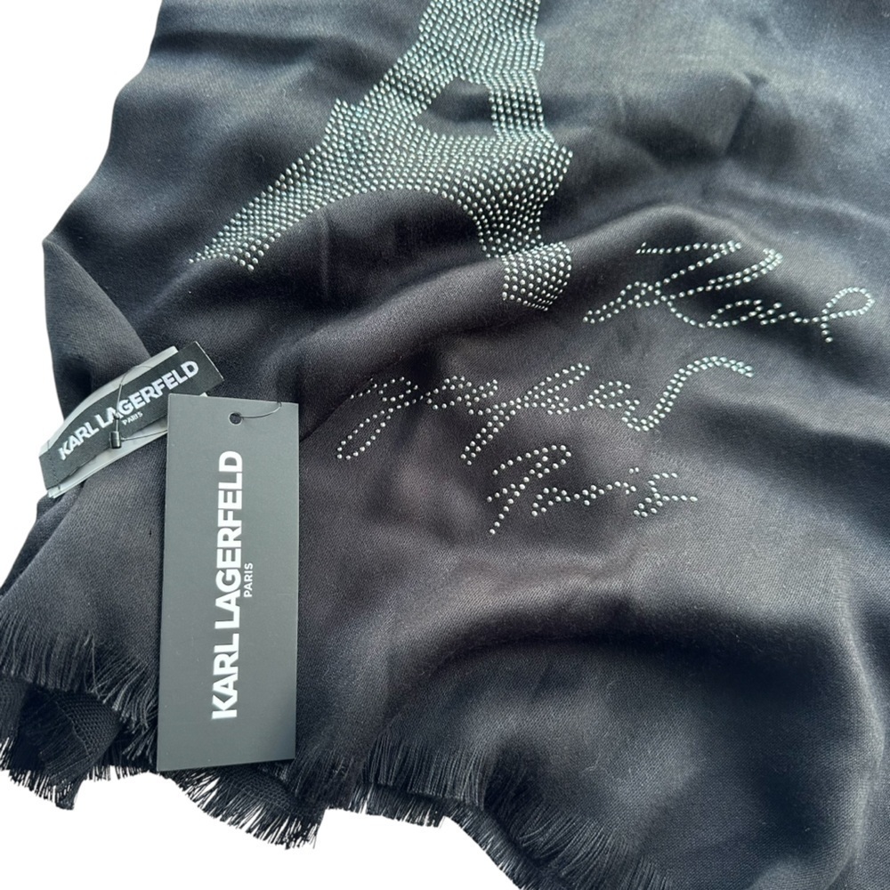KARL LAGERFELD PARIS Women's Sparkle Eiffel Tower Black Scarf Wrap - Picture 3 of 11